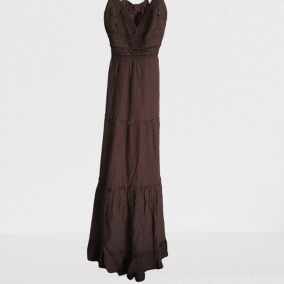 Love Tree Ankle Length Crochet Layered Panels Long Dress in Cocco - Picture 2 of 7